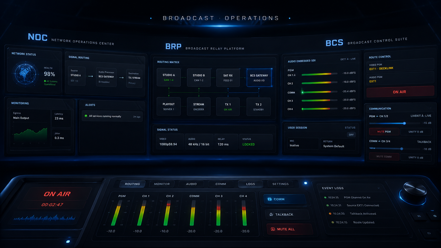 Ecossistema BCS CONNECT com NOC, BRP e BCS